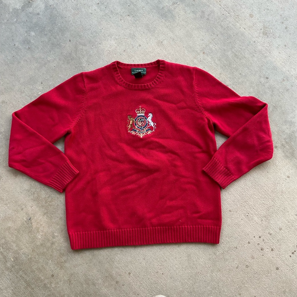 Lauren Ralph Lauren red embroidered crest 100% Cotton sweater